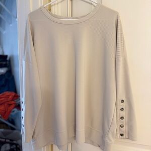 Cable & Gauge Cream Button-Sleeve Sweatshirt